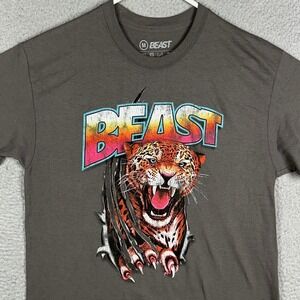 Mr. Beast T-Shirt Mens Medium Charcoal Grey Tiger Beast Graphic Tee Short Sleeve